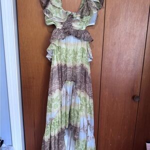 ASOS Green and Brown Floral Ruffled Maxi Dress